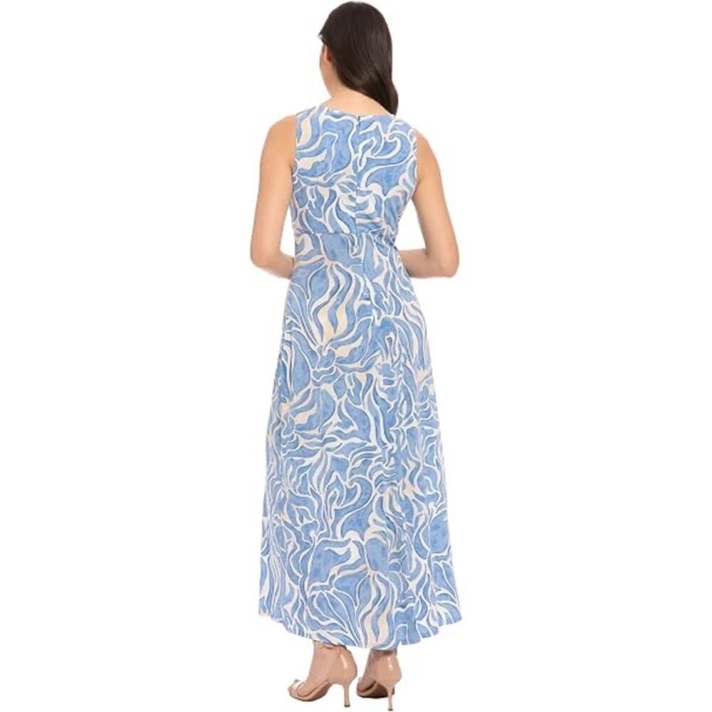 Maggy London Dress SZ 4 Maxi Blue Floral Sleeveless NWT Empire Waist Keyhole - Picture 2 of 16